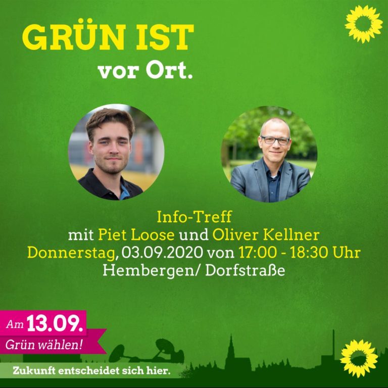 GRÜN IST vor Ort!  In Hembergen am Donnerstag, 03.09.2020 von 17:00 – 18:30 Uhr!
